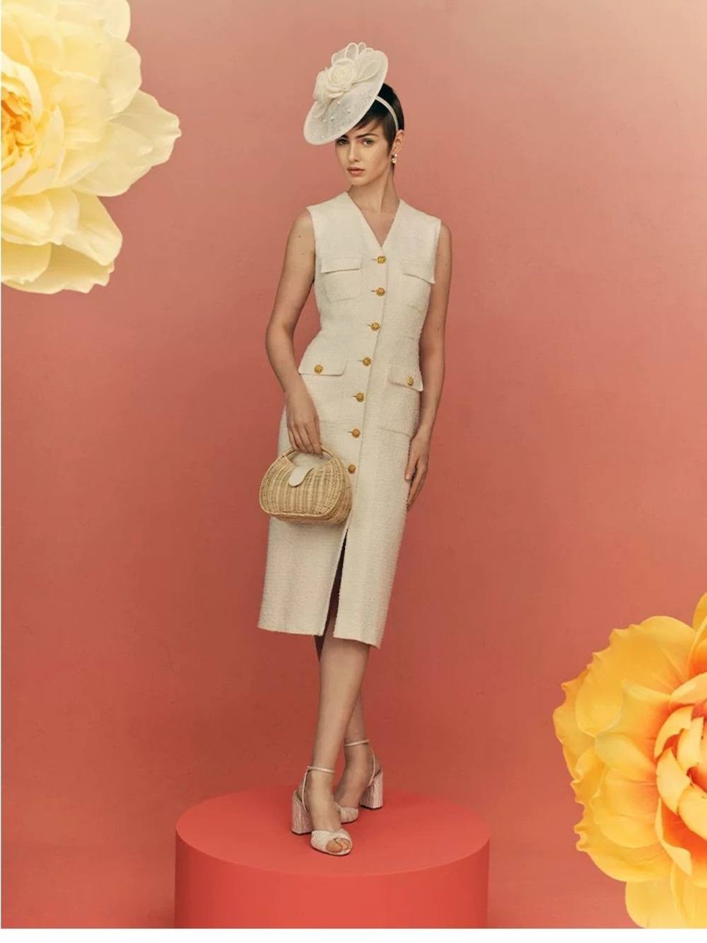 NWT LK Bennett Vita Petite Cream Blend Tweed Sleevless Dress